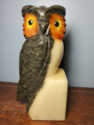 Vintage Alabaster Owl Figurine Hand Carved in Volterra Italy by Prof G Bessil 2