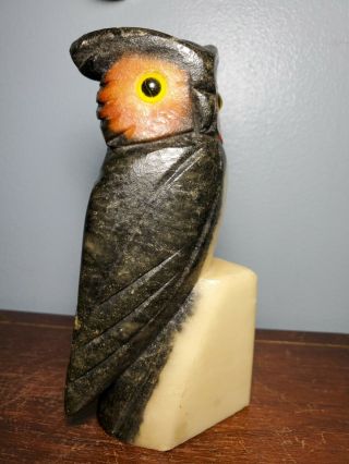 Vintage Alabaster Owl Figurine Hand Carved in Volterra Italy by Prof G Bessil 3
