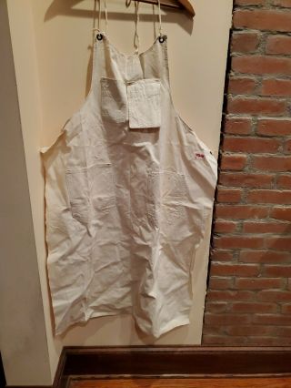 Vtg Setlow Union Made Off White Canvas Apron Long With Pockets