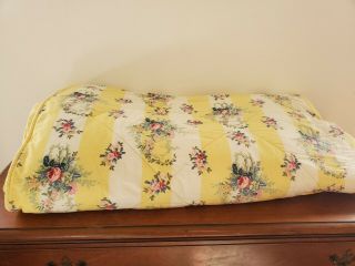 Vintage Laura Ashley Yellow Stripe Rose Floral Twin Comforter