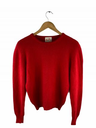 Vintage Jump Long Sleeve Jumper Womens Size S Red Lightweight Angora Wool Casual