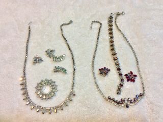 Vintage B.  David Rhinestone Aurora Borealis 2 Necklaces,  Bracelet,  Brooch,  3 Earrin