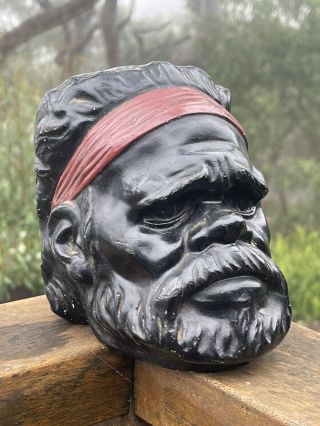 Vintage Australian Aboriginal Art Chalkware Tribal Man Head Pottery Chalk Ware