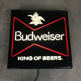Vintage Budweiser Beer Lighted Sign 80s King Of Beers Faux Neon Logo Bar Ad