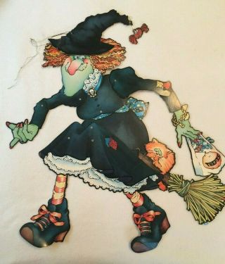 1982 Vintage Halloween Die Cut Wall Decoration Green Witch Psychedlic Tabby Cat