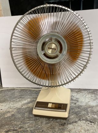 Vintage Lasko Electric Fan 12 Inch Oscillating 3 Speed Amber Brown Blades