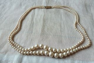 Vintage Jewellery - 2 Row Ciro Simulated Pearl Necklace With 9ct Gold Clasp