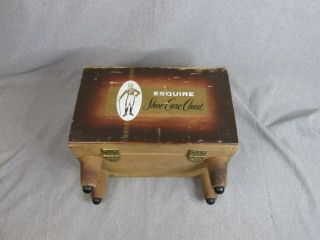 Vintage Esquire Shoe Care Chest/wood Shoe Shine Box Kit With Brushes And More