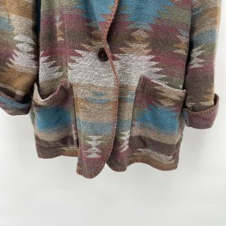 Vtg Women ' s Wool Blend Colorful Southwest Blanket Aztec Print Blazer Jacket Sz M 2