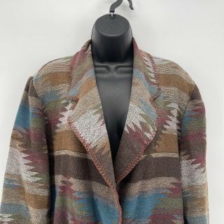 Vtg Women ' s Wool Blend Colorful Southwest Blanket Aztec Print Blazer Jacket Sz M 3