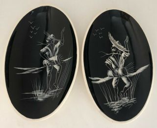 Vintage Pair Australian Pottery " Diana " Black & White Calypso Plates S93 In Vgc