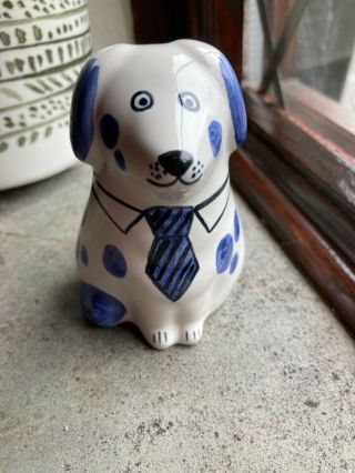 Small Vintage Rye Pottery Dog Blue
