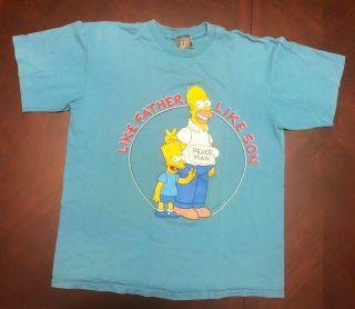 Rare Blue Vtg 1990 The Simpsons Like Father Like Son Peace Man Xl T Shirt