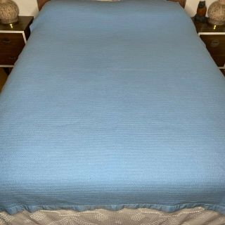 Acrylic Waffle Weave Thermal Blanket Blue Twin Size 86x62 Vintage