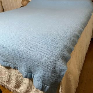 Acrylic Waffle Weave Thermal Blanket Blue Twin Size 86x62 Vintage 3