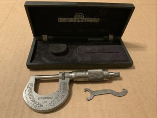 Vintage Brown And Sharpe No.  13 0 " - 1 " Micrometer Caliper W Case