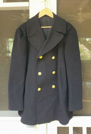 Vintage 1970s Navy Military Issue Wool Pea Coat Blue Sz 44r Dsa 100 - 71 - C - 0977
