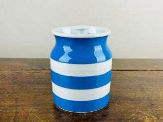 T G Green Cornish Ware Gresley Pottery Jar Pot Blue & White Stripe Vintage 1930s