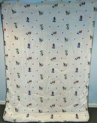 RARE Vintage Disney MICKEY MOUSE Comforter Blanket Reversible 68X86 Cotton USA 3