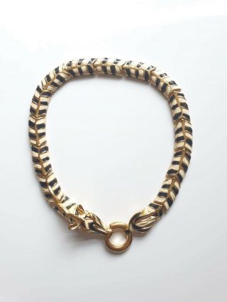 Vintage Signed D’orlan Enamel Zebra Necklace