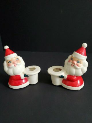 Vintage Holt Howard Santa Claus Christmas Candle Holders 1950’s Foil Labels