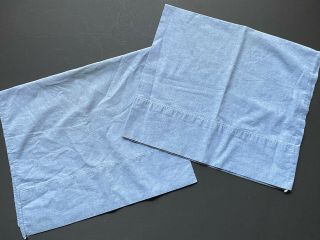 Pair Vintage Ralph Lauren Blue Chambray Standard Pillowcases Euc Green Label