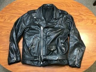 Mens Vintage Unbranded Black Leather Full Zip Motorcycle Jacket Medium Large