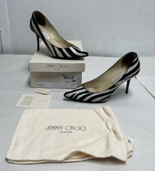 Jimmy Choo Womens Zebra Print Pony Pumps Vintage Black/white Size 37