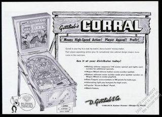 1961 Gottlieb Corral Pinball Machine Photo Vintage Trade Print Ad
