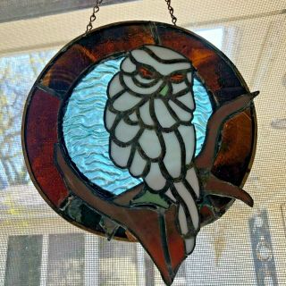 Vtg Stained Glass Owl Sun Catcher 7.  25 " Hand Made 3 Layers