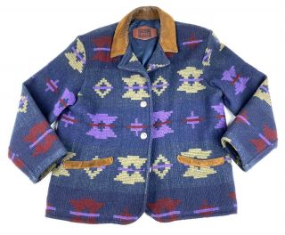 Vintage Woolrich Southwestern Wool Blanket Jacket Barn Coat Usa Sz Large
