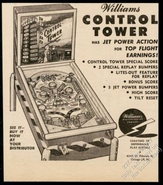 1951 Williams Control Tower Pinball Machine Photo Vintage Trade Print Ad