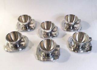 6 Vintage Cook - O - Matic Inox Double - Wall Demitasse Espresso Cups Saucers Rare