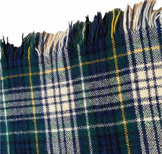 VTG Pendleton Wool Throw Blanket Green Blue Plaid Fringe Made in USA 64”X 48” 2