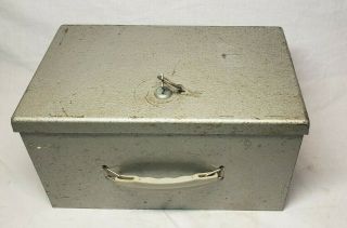 Vintage Heavy Duty Metal Lock Box Strong Box Safe Security Cash Box With Key