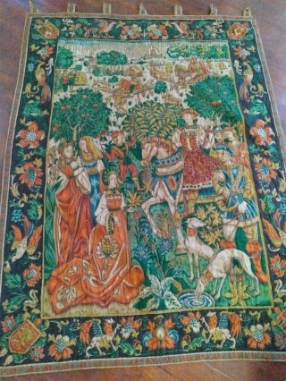 Antique Vintage Wall Tapestry Medieval Renaissance Scene.