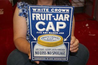 Rare Vintage C.  1915 White Crown Fruit Jar Caps Bottle Lid Canning Sign