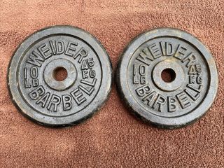 2 Vintage 10 Lb.  Weider Barbell Standard Cast Iron Weight Plates - 1” Hole