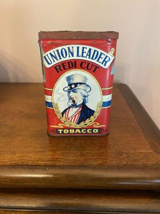 Antique Vintage Union Leader Pocket Tobacco Tin W/tax Stamp Empty