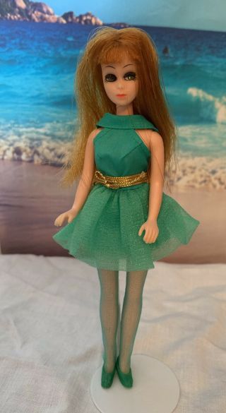 1970s Topper Dawn Doll Glori & 8113 Green Fling Dress Set Complete Fashion