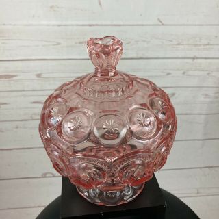 Vintage LE Smith Pink Moon And Stars Glass Candy Dish Covered Compote 2