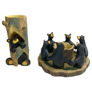 Big Sky Carvers Jeff Fleming Bearfoots Circle Of Bears - Sparky - Candle Holders