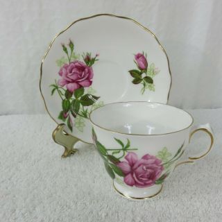 Vintage Royal Vale England Pink Roses Bone China Footed Cup & Saucer Set