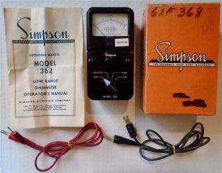 Vintage Simpson Ohmmeter Model 362 - 2 Low Range W Paper & Box U.  S.  A.  Ohm Meter