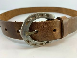 Ralph Lauren (made In Italy) Vintage Horseshoe Belt Buckle & Leather Strap Sz30