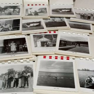 1950s Mini Snapshot Albums Approx 140 B/w Photos Vacation Boys Lake Swimming Vtg