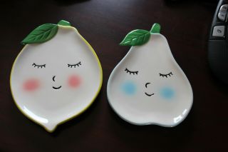 Happy Calm Vintage Hand Painted Porcelain Fruit Face Wall Plaques