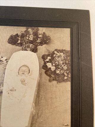 Vintage Baby in Casket Post - Mortem Memorial Photograph Cabinet Card Flowers 3