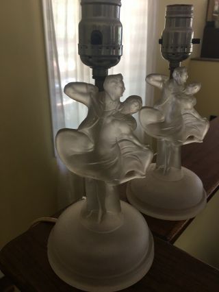 Vintage Art Deco Frosted Glass Dancing Couple Beaudoir Lamps