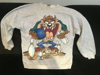 Rare Vintage 1995 Looney Tunes Sweater Adult Size Large Taz Devil Bowling